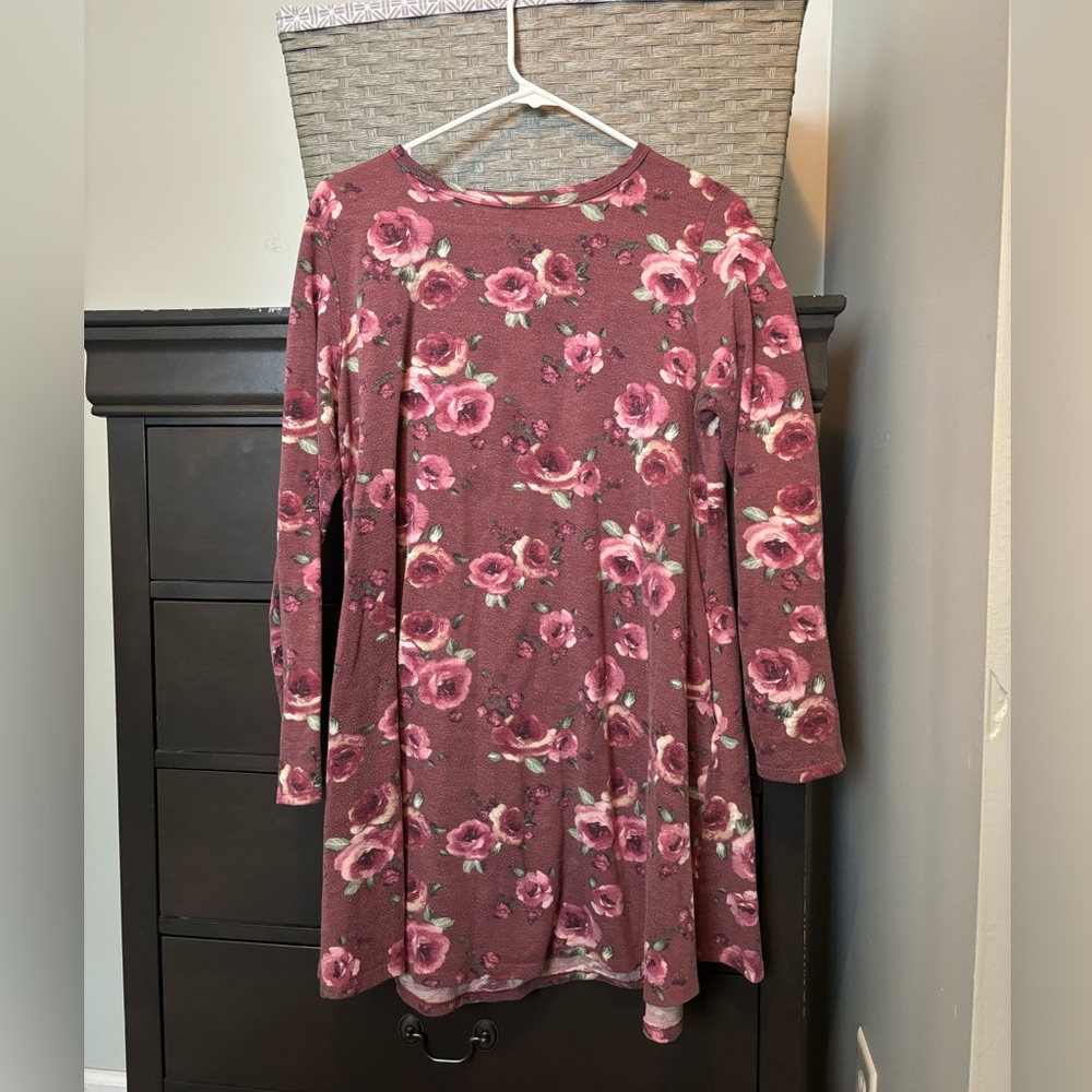 JODIFL long sleeve floral sweatshirt dress roses mauve pink MEDIUM 8-10 women